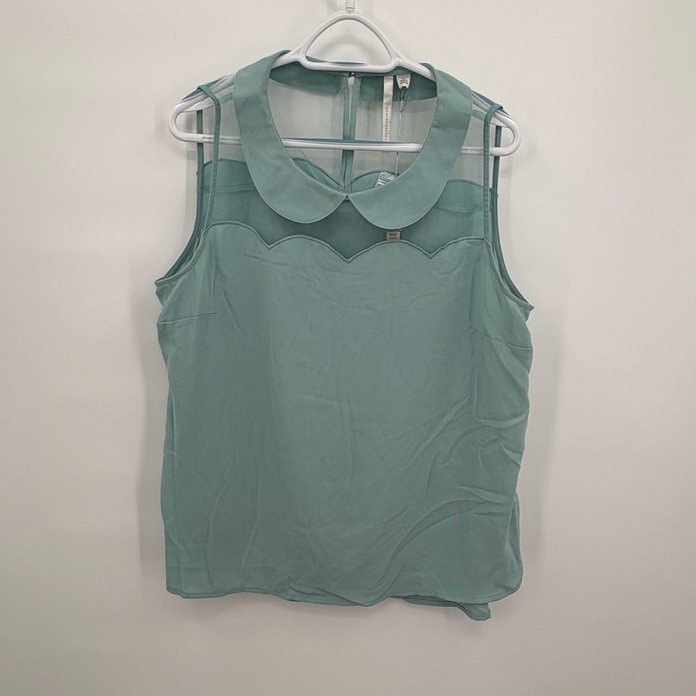 Lauren Conrad Aquifer Green Scallop Shell Blouse Peter Pan Collar XL NEW NWT